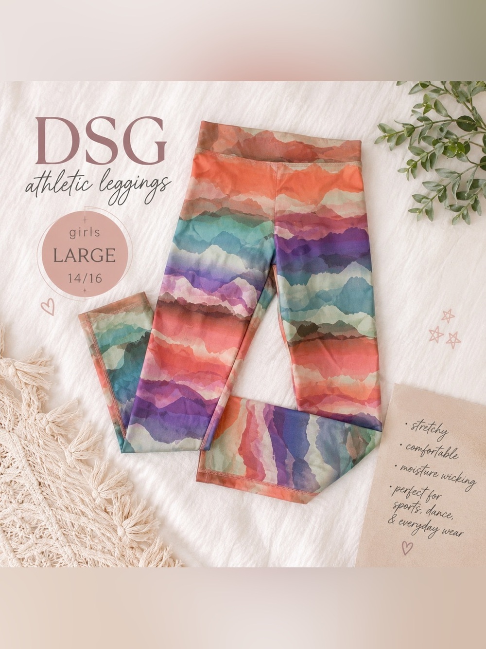 Girls' Multi-Color Watercolor Leggings - Large (14/16)